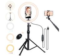Dimmable Ring Light Set with Tripod Stand BT Remote Phone Holders 3 Lighting Modes 10 Brightness Levels for Photography Makeup Selfie Live Stream Video