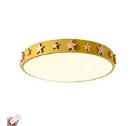 Dimmable Round LED Ceiling Light Fixture with Remote - Flush Mount Wooden Star Decor for Living Room, Bedroom, Hallway - 3-Color Change, 32x5cm (Yellow Aurora Dimming 52 * 5cm)
