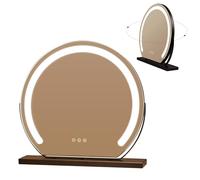 Dimmable Round Makeup Mirror with Touch Screen, 3 Lighting Modes, LED Lighted Dressing Table Mirror, Elegant Black & d Design, 30cm Desk Mirror for Flawless Beauty