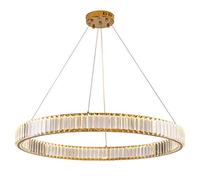Dimmable Semi Flush Chandelier Suction Hanging -Purpose with A Source During Light,Bedroom Ceiling Light Fixture,LED Simple Originality Doughnut Crystal Chandelie-Golden. cm(Golden