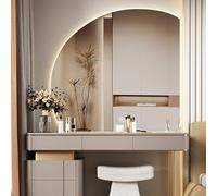 Dimmable Semicircle LED Bathroom Mirror - Large Half Circle Shatter-Proof High Definition Silver Finish 3 Colors Illuminated Vanity Mirror for Stylish Bathrooms