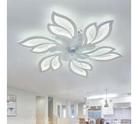 Dimmable Smart LED Ceiling Fan Light, Reversible Flower Design, Quiet DC Motor with Remote Control, Modern Ceiling Lamp for Living Room & Kitchen - White