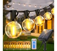 Dimmable Solar Outdoor String Lights - 15M/50FT G40 Solar Powered Garden Lights 20+1 LEDs, Remote 3 Timer 8 Modes Waterproof Outside Festoon Lights for Gardens Patios Fences Pergolas