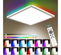 Dimmable Square LED Ceiling Light with Remote Control, 3200 lm, 3000K-6000K, 13 RGB Colors, Waterproof IP54 for Bathroom & Kitchen