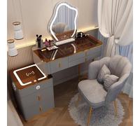 Dimmable Touch Screen Makeup Vanity Set with Drawers & Cabinet, Space-Saving Bedroom/Bathroom Design, Stylish Chair Included for Ultimate Beauty Experience
