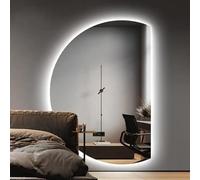 Dimmable Wall-Mounted Vanity Mirror with 3 Color Settings Frameless Anti-Fog Bathroom Mirror Half-Circle Design (Right Cut 51in) for Modern Decor