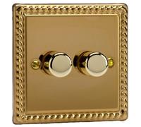 Varilight LED Dimmer Switch - Georgian Brass (Rope Edge) V-Pro Series, 2-Gang, 250W Trailing Edge