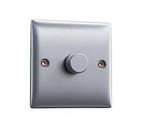 Dimmer Switch for Lights Brushed Steel | VELTZ Pro | 1 Gang 2 Way 400W | Slim Curved Round Edge Design | Wall Electrical Power Switched