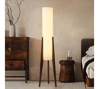 Dimmerable Floor Lamp with Wooden Tripod 128cm Height E26 Linen Shade Modern Round Fabric Light for Living Room Bedroom Office Home Decor