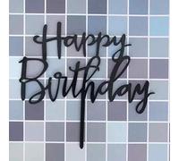 Dimoda Rose Gold Black Silver Glittery Happy Birthday Cake Topper, Acrylic, 15cm x 18cm, Reusable, Perfect for Birthday Parties