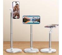 DIMONCOAT Cell Phone Stand for Desk, Angle Height Adjustable Phone Holder for Desk, Aluminum Alloy Universal Phone Stand Recording, Retractable iPhone Stand Holder Office for iPhone 15 Pro Max -White