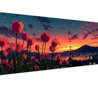 Dimond Art Kits Flower 5D Diamond Painting Kits for Adults City, Retro DIY Gem Art Craft Full Round Drill Crystal Creations Cross Stitch, Hobbies for Adults Women for Home Wall Decor 50x100cm 2-5M35