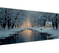 Dimond Art Kits River 5D Diamond Painting Kits for Adults Deer, Retro DIY Gem Art Craft Full Round Drill Crystal Creations Cross Stitch, Hobbies for Adults Women for Home Wall Decor 50x100cm M-4028