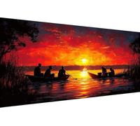 Dimond Art Kits Sunset 5D Diamond Painting Kits for Adults Boat, Retro DIY Gem Art Craft Full Round Drill Crystal Creations Cross Stitch, Hobbies for Adults Women for Home Wall Decor 50x100cm 8-6Y19