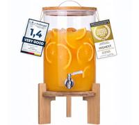 Dimono® 8L Glass Drinks Dispenser with Tap, Bamboo Stand & Lid | Borosilicate glass jug, drip-proof stainless steel tap - perfect for parties, lemonade & infused water