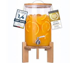 Dimono® 8L Glass Drinks Dispenser with Tap, Bamboo Stand & Lid | Borosilicate glass jug, drip-proof stainless steel tap - perfect for parties, lemonade & infused water