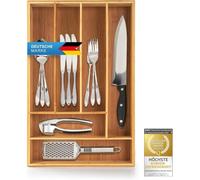 Dimono® Bamboo Drawer Organiser, 6 Compartments, Extendable 29x45 cm | No-rust bamboo insert for kitchen, bathroom & office - expandable cutlery tray, splinter-free finish, food-safe