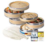 Dimono® Bamboo Steamer with Stainless Steel, 2 Tier Steamer with Lid, Steamer Basket Rice Cooker Bamboo Cooker for Sim Sum Dumplings, Vegetables, Rice, Meat, Fish (2er Set)