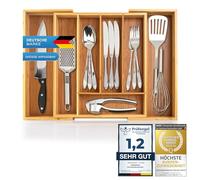 Dimono® Bamboo Wooden Drawer Insert Drawer Organising System Flexible Cutlery Insert Organiser Pull-out Organiser Drawer for Kitchen, Office, Bathroom & Workshop. (Extendable up to 45.5 cm)