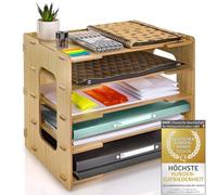 Dimono® Magazine Stand and Document Tray, Desk Organiser, Bamboo Paper Tray, Paper Trays, Letter Holder for Home, Office, Practice (Document tray Style Standard)