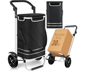 Dimono® shopping trolley Folding 3 in1 trolley for shopping; 56 litres in ooler compartment; transport trolley shopping trolley grocery bag (Black)