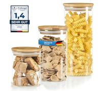 Dimono® storage glass made of borosilicate glass storag with bamboo lid (Complete set of 3)