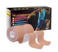 Dimora Kinesiology Tape 5 cm x 5 m, 40 Count Precut Strips 2 Rolls, Original Cotton, Elastic Athletic Tape for Muscle Pain Relief and Joint Support, Beige