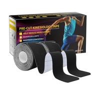 Dimora Kinesiology Tape 5 cm x 5 m, 40 Count Precut Strips 2 Rolls, Original Cotton, Elastic Athletic Tape for Muscle Pain Relief and Joint Support, Black
