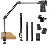 DImotliyor Overhead Camera Mount Desk Stand, 3-Section Flexible Detachable Articulating Arm with 1/4“ 3/8" 5/8" Screw&360° Ball Head, C-clamp Tabletop Mount for DSLR Camera/Webcam/Microphone/Lights