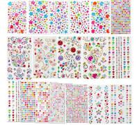 Dimoxii 18 Sheets Gem Stickers, Colorful Self-Adhesive Jewels in Various Shapes and Sizes, Sticky Gems for Kids DIY, Craft Projects, Cards Decor, Holiday Party Accessories