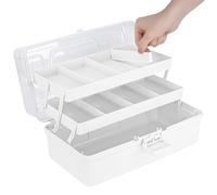 Dimoxii 3-Layer Craft Storage Box, 12.8” Large Tool Organiser with Detachable Compartments, Portable Container with 2 Trays for Art Supply, Sewing Accessories, Make Up, Stationery & Fishing Tackle