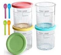 Dimoxii 4 Pack Ice Cream Tubs for Ninja Creami, Ice Cream Containers with Silicone Lids and Spoons Compatible with NC501 NC500 Series, Reusable Replacement Dessert Pints Containers