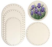 Dimoxii 5 Pcs Wooden Basket Bottom, Crochet Basket Base with Hole, 10/15/20 CM Round/Oval Blank Crochet Base, Knitting Supplies for Basket Making, Weaving Bag, DIY Craft & Home Decoration