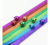 Dimoxii 520 Sheets Glitter Origami Stars, 7 Colors Sparkling Paper Folding Strips, DIY Bling Shiny Lucky Star for Home Decoration, Crafts Projects, Christmas Gifts & School Teaching