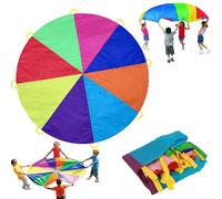 Dimoxii 6.5 FT/13.1 FT Rainbow Parachute with 8 Handles/20 Handles, Gymnastics Play Circus Games for Kids, School Playground Outdoor Activities, Indoor Sports Equipment (2 M/6.5 FT)