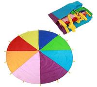 Dimoxii 6.5 FT/13.1 FT Rainbow Parachute with 8 Handles/20 Handles, Gymnastics Play Circus Games for Kids, School Playground Outdoor Activities, Indoor Sports Equipment (4 M/13.1 FT)