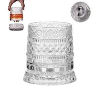 Dimpled Rotating Whisky Tumbler Glasses with Coaster Set, Vintage Crystal Cut Liquor Glassware, Whiskey Glass Rotating for Bourbon, Cocktail, Scotch Tasting, Bars & Home Entertainment (1Pc)