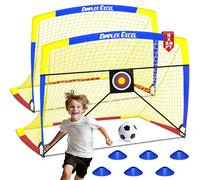 Dimples Excel Foldable Football Goals Set with Practice Targets, Ball, Pump & Cones - 5x3.6 FT RYB Pro