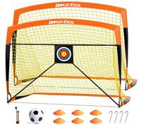 Dimples Excel Foldable Football Goals Set with Practice Targets, Ball, Pump & Cones - 7x5 FT OB Pro
