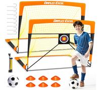 Dimples Excel Pop-Up Football Goal Set - 4x3FT 2 Goals Black & Orange | Foldable Garden Nets with Ball, Pump, Target & Cones | Great Gift for Football Fans