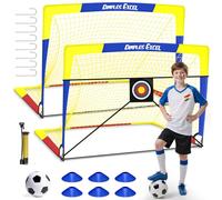 Dimples Excel Pop-Up Football Goal Set - 4x3FT 2 Goals Blue & Yellow | Foldable Garden Nets with Ball, Pump, Target & Cones | Great Gift for Football Fans