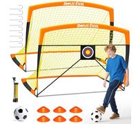Dimples Excel Pop-Up Football Goal Set - 5x3.6FT 2 Goals Black & Orange | Foldable Garden Nets with Ball, Pump, Target & Cones | Great Gift for Football Fans