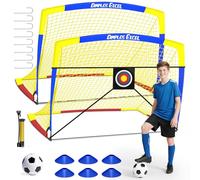 Dimples Excel Pop-Up Football Goal Set - 5x3.6FT 2 Goals Blue & Yellow | Foldable Garden Nets with Ball, Pump, Target & Cones | Great Gift for Football Fans