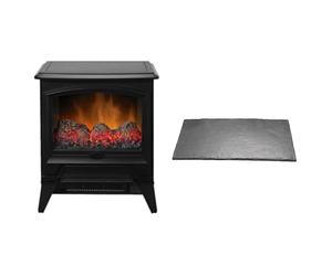 Dimplex Casper Optiflame Small Black Electric Stove Fire With Lava Rock Fuel Bed and Slate Effect Hearth Pad