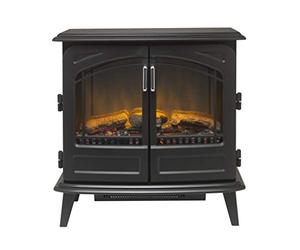 Dimplex Cassia Noir Large Optiflame Electric Stove, Black Wood Burner Style Fire with Artificial Logs, LED Flame Effect, Opening Doors, 2kW Fan Heater, 1000/2000 Watt Heat Settings and Remote Control