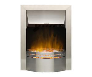Dimplex Dakota Optiflame Inset Electric Fire, Modern Brushed Stainless Steel Electric Flame Effect Fire, White Pebble Fuel Bed, 2kW Fan Heater and 1000/2000 Watt Settings, Inset (Recess) Depth 7cm