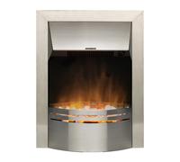 Dimplex Dakota Optiflame Inset Electric Fire, Modern Brushed Stainless Steel Electric Flame Effect Fire, White Pebble Fuel Bed, 2kW Fan Heater and 1000/2000 Watt Settings, Inset (Recess) Depth 7cm