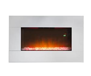 Dimplex Diamantique Optiflame Glass Wall Fire, Silver Mirrored Glass Wall Mounting Electric Fire with Crystal Stone Fuel Bed, Multi-coloured LED Flame Effect, 1.4kW Fan Heater and Remote Control