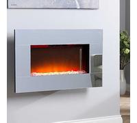 Dimplex Diamantique Optiflame Glass Wall Fire, Silver Mirrored Glass Wall Mounting Electric Fire with Crystal Stone Fuel Bed, Multi-coloured LED Flame Effect, 1.4kW Fan Heater and Remote Control