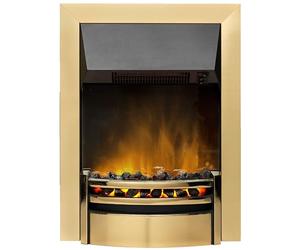 Dimplex Kansas Optiflame Inset Electric Fire, Brass LED Flame Effect Fireplace With Real Coals, 2kW Fan Heater and 1000/2000 Watt Settings, Inset/Recess Depth 7cm